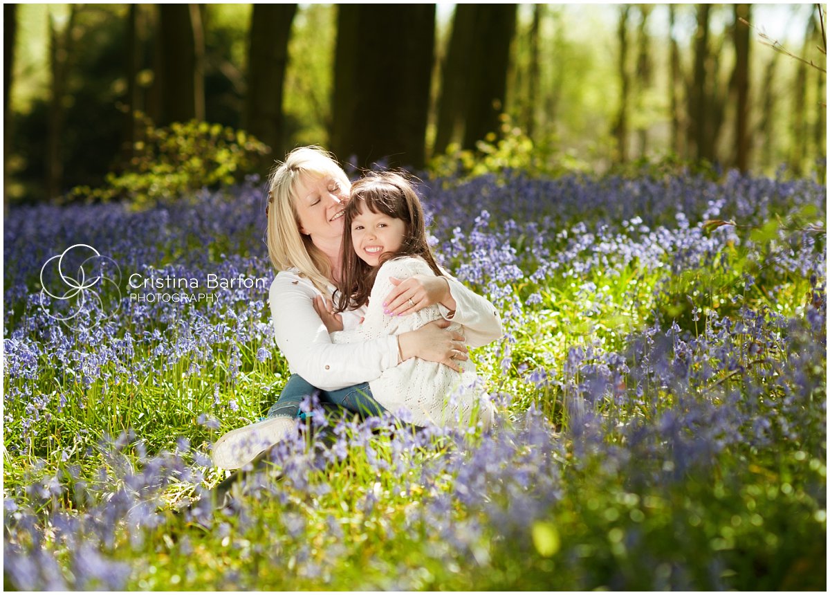 mother and daughter portrait in the bluebells, winchester