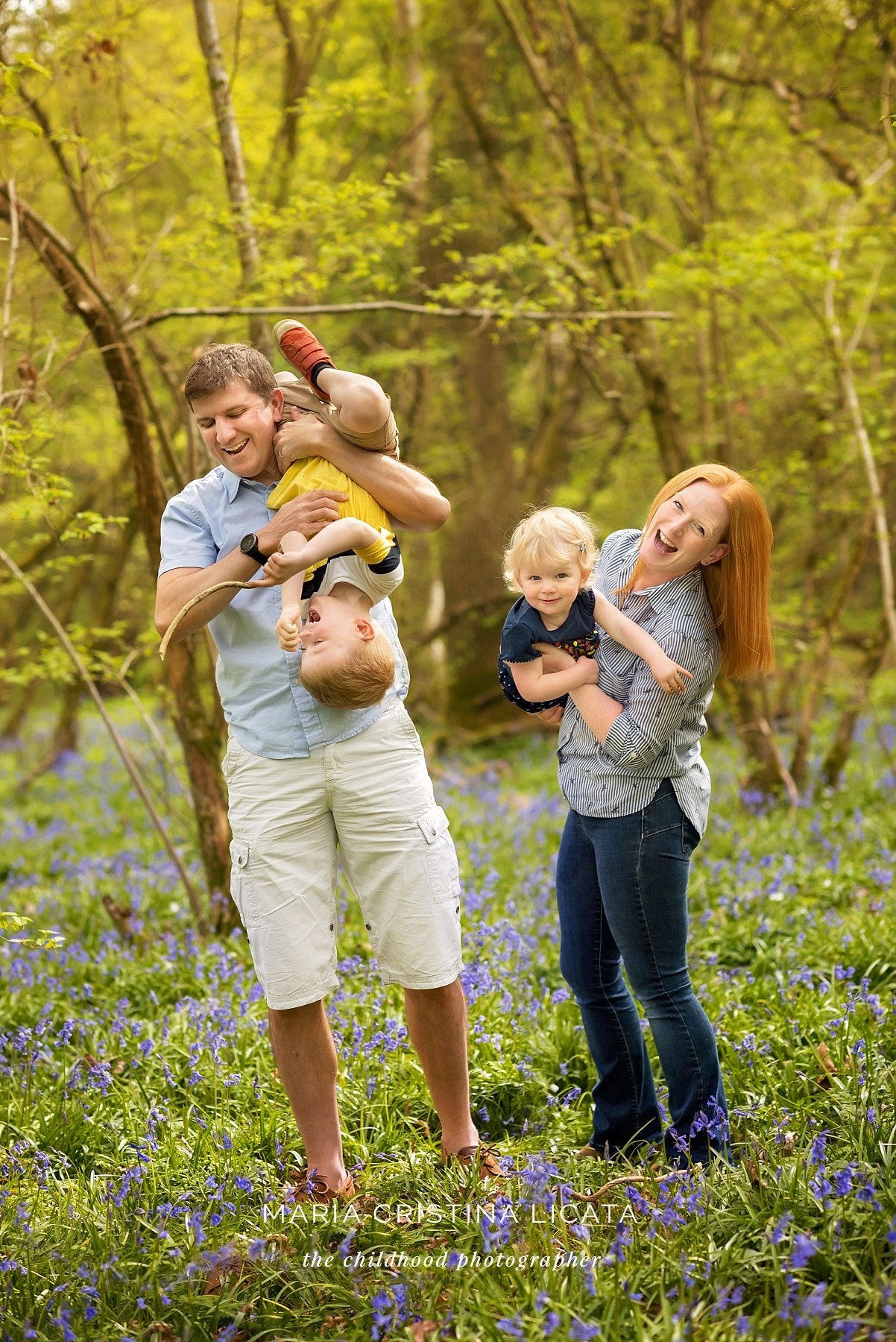 Family spring portraits <br />in the bluebells near Winchester bluebells family portraits winchester