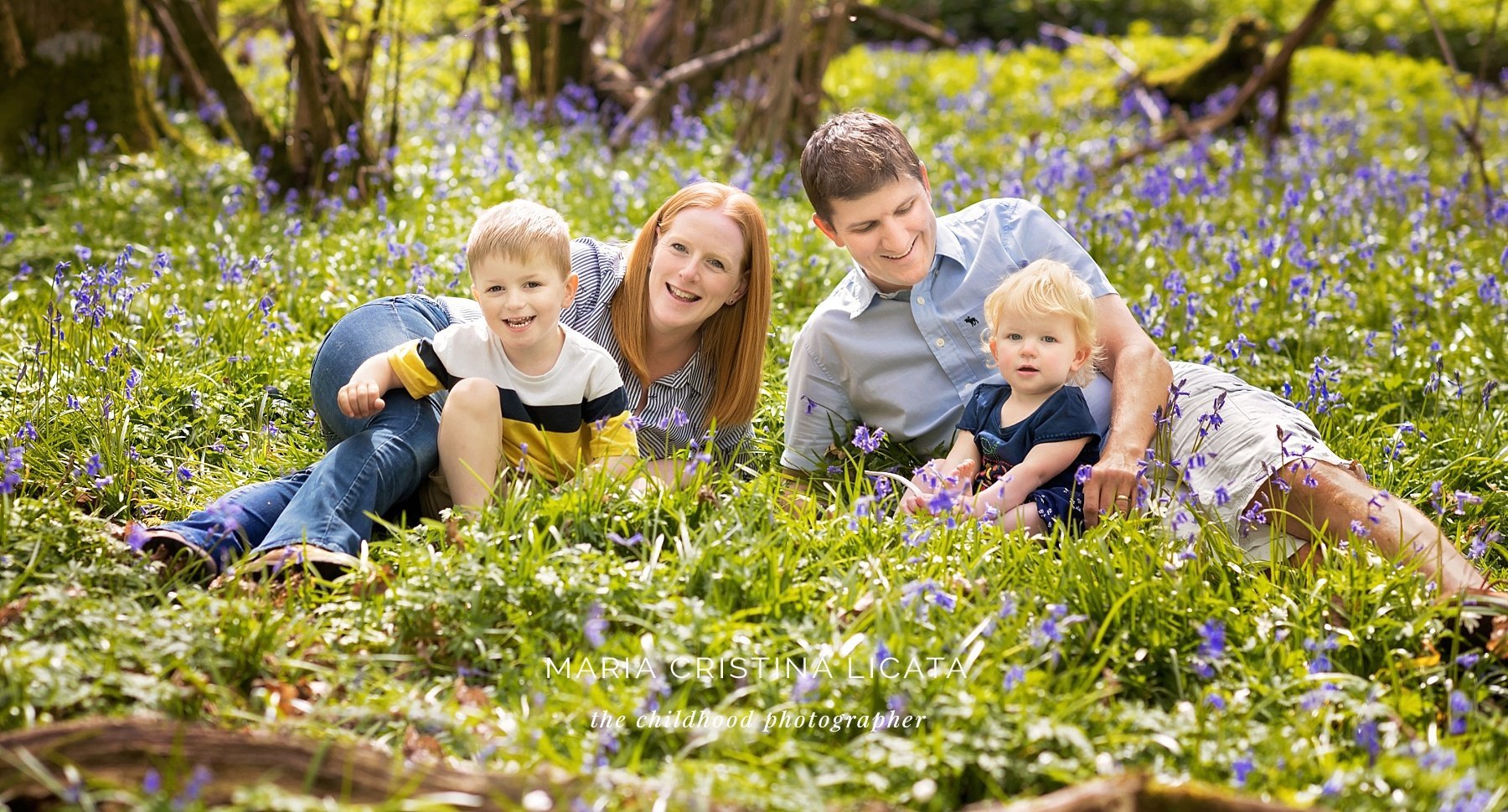 Family spring portraits <br />in the bluebells near Winchester bluebells family portraits winchester