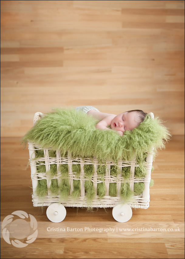 Newborn baby sleeping in a basket